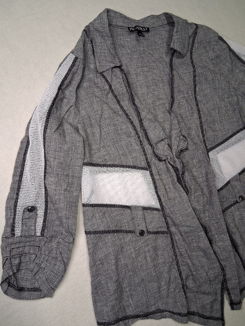 Picadilly Fashion Gray and White Sheer Open Front Cardigan - Picture 3 of 7
